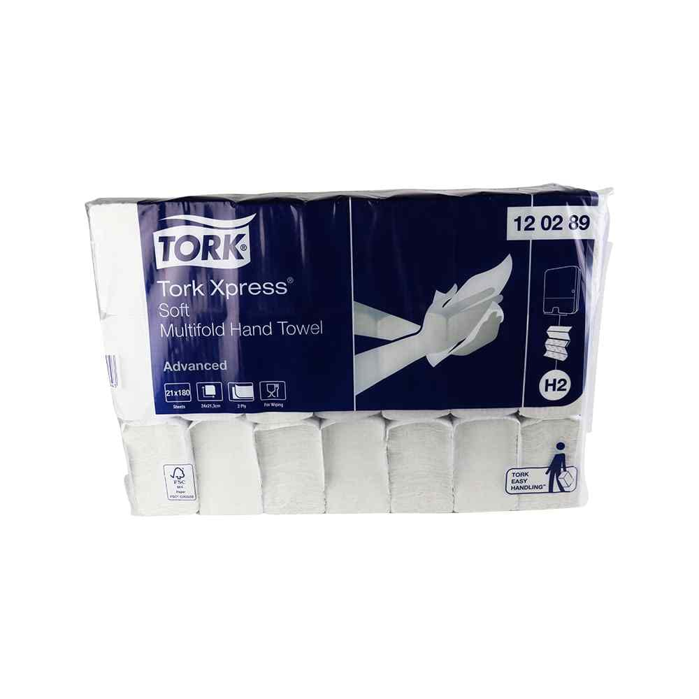 Tork Xpress Essuie-Mains Interfoliés Z – Lot 21 Paquets X 180 Feuilles – Qualité Advanced, Doux, Absorbant, Compatible Distributeur H2