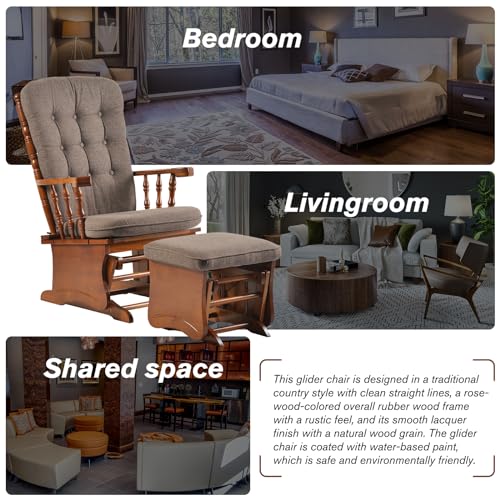 Image of Rocking Chair with Footstool A Nursing Rocking Chair with an Antique Brown rubberwood Frame, Rocking Chair Sets for Nursing, Relaxing, Living Room,