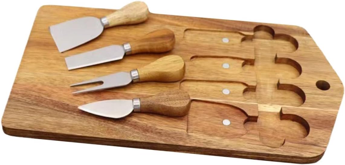 Beaupretty Wooden Cutting Board Set with Cheese Utensils, Small Acacia Food Cutting Mat and Butter Chopping Board for Kitchen Meat and Vegetable Prep
