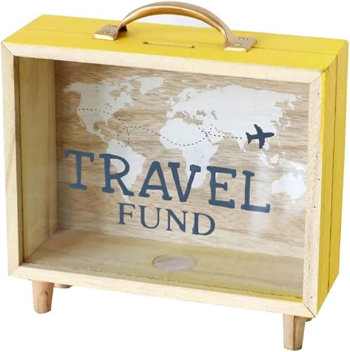 BESPORTBLE Hucha amarilla de madera, caja de monedas, caja de dinero en efectivo, tarro de dinero para decoración del hogar u oficina