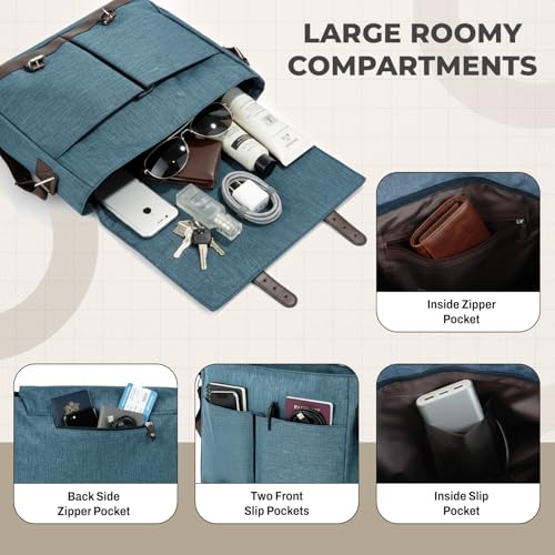 Image of Storite Laptop Messenger Bag for Men & Women - Water-Resistant Office Shoulder Bag with Multiple Pockets, Adjustable Strap & Leatherette Detailing (26 x 7.5 x 34 cm)