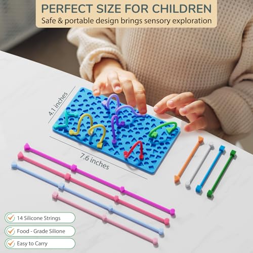 Sensory Activity Board for Kids Boys Girls, Fidget Toys for Stress Anxiety Autistic ADHD, Calm Down Travel Airplane Essentials Toys for 3+ Year Old, Portable Travel Storage Box & 14 Strings - Image 6