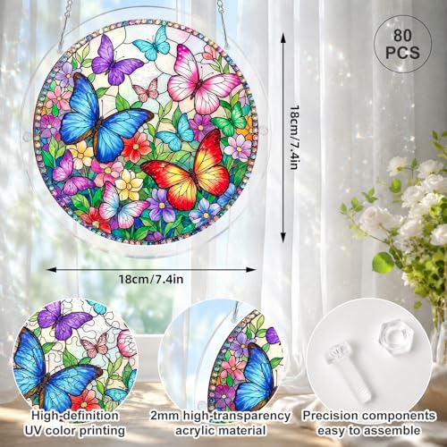 Puzzle acrílico para adultos, puzzle vitral estilo vidriera de mariposa, colgante para ventana, rompecabezas DIY con piezas irregulares únicas, decoración para el hogar miniatura 2