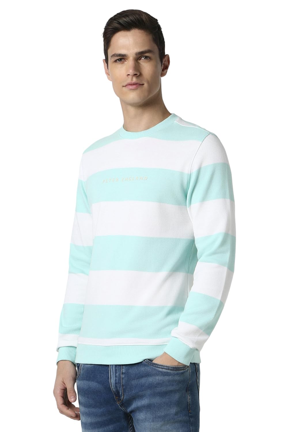 Men Cotton Blend Asymmetric Neck Sweatshirt-image-23