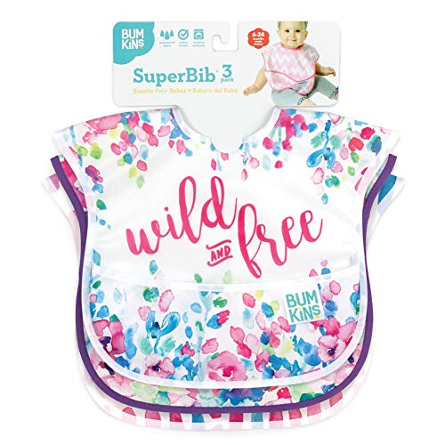 Bumkins Superbib, Baby Bib, Waterproof, Washable Fabric, Fits Babies And Toddlers 6-24 Months - Wild & Free, Watercolors, Brush Strokes (3-Pack) #TOP5