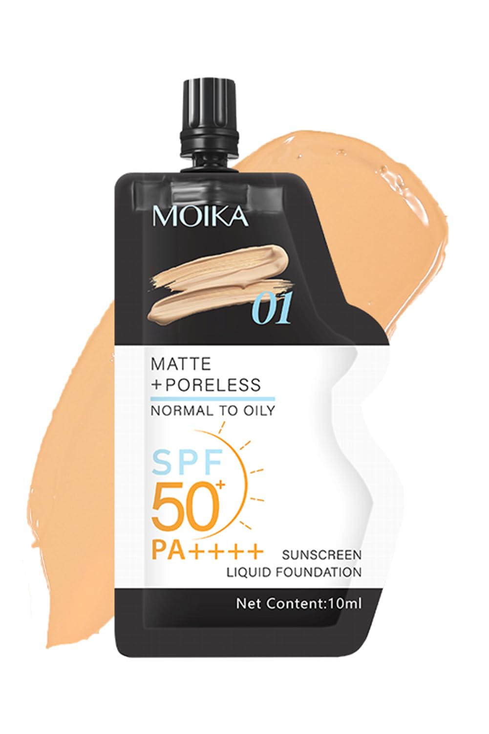 Liquid Foundation, Hydrating Matte Sunscreen Foundation with SPF 50+ Face Makeup Concealer for Normal to Oily (10ml, Ivory 01) #1