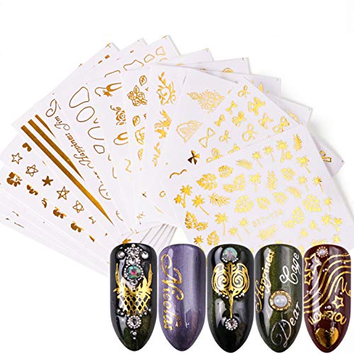 NAIL ANGEL 20 Sheets Nail Art Water Decals Water Transfer Sticker Gold Different Patterns Decals for Fingernails and Toenails Manicure(20sheets) 10042