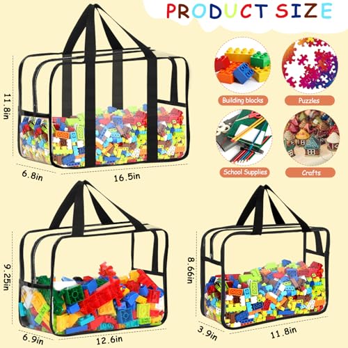 Image of 6 Packs Toy Storage Bags with Labels, Reusable Clear PVC Board Game Storage, Travel Waterproof Organizer Bags with Zipper Large Capacity (L, XL, XXL)