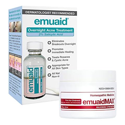 EMUAID Acne Erasing Duo - EMUAIDMAX Maximum Strength 2oz with Overnight Acne Treatment Cover