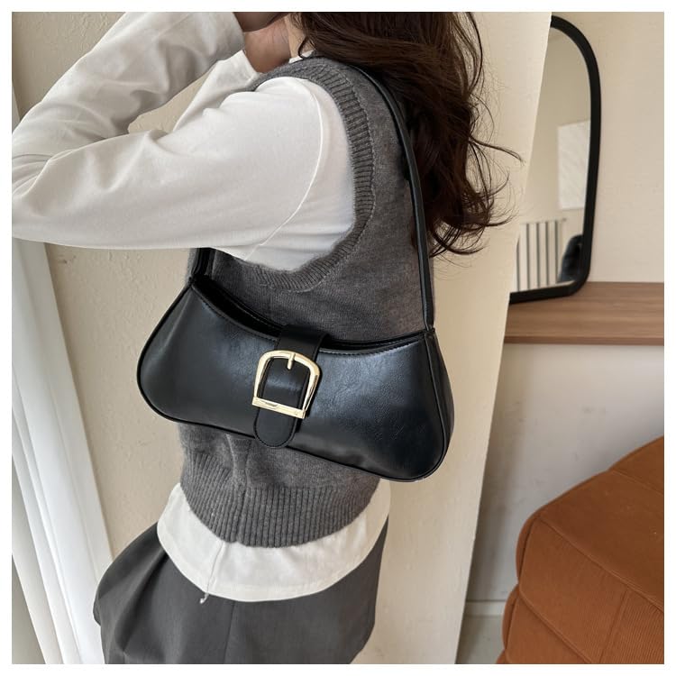 Women Small Shoulder Bag Trendy Underarm Purse PU Leather Handbag with Zipper Closure2