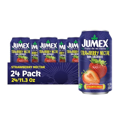 Image of Jumex Strawberry Juice Nectar - Made with Strawberry Puree - Fresh Fruit Puree & Fruit Juice Concentrate for Smoothie Mix, Cocktail Mixers & Kids Drinks & Beverages - 11.3oz, 24 Pack Canned Drinks