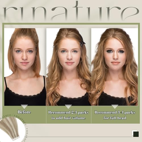 RUNATURE 20Pcs Tape in Hair Extensions Human Hair Blonde Highlight Ash Brown Tape Hair Extensions Real Human Hair Blonde Invisible Remy Straight Tape Hair 12 Inch 30g #8P60 - Image 2