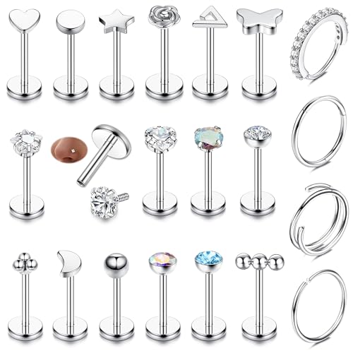 JeweBella Piercing Acero Quirúrgico Nariz, Oreja, Tragus, Septum, Helix, Plata, Oro, Labio Aro Pendientes Hipoalergénicos Conch Joyería