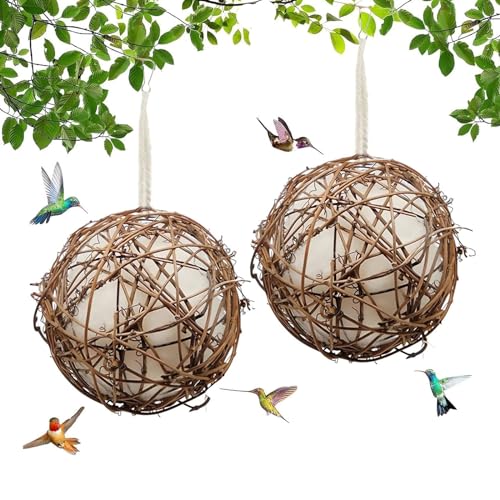 Handmade Birdhouse and Birdhouse Materials - 2024 New Refillable Bird Nesting Ball Material for Wild Birds, Humming Bird House Hummingbird Nesting Material, Idea Gifts for Bird Lovers (2 Set-3.15in)