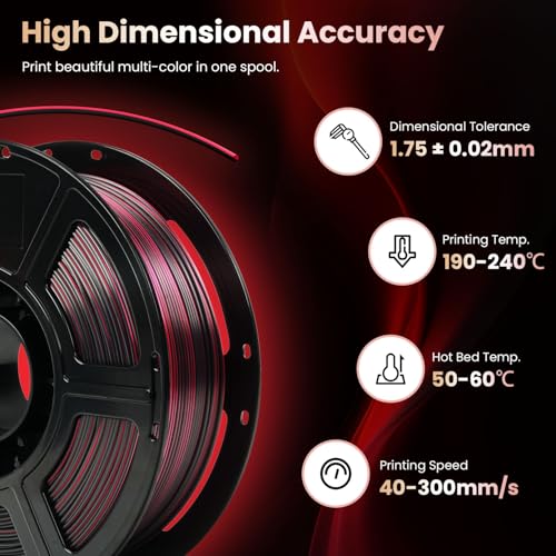 Image of FLASHFORGE Silk Bi-Color PLA Filament 1.75mm, Coextrusion Black Red Dual Color Multicolor 3D Printer Filament, Enchanting Silk Finish with 360 Multicolor Shifting Color Effect