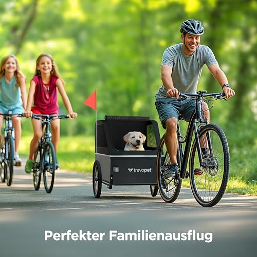 Trevopet® Hundeanhänger für Fahrrad XL – Faltbarer Hundefahrradanhänger mit Rampe, Federung & Kupplung – Fahrradanhänger Hunde bis 45 kg – Wasserdicht – Kompatibel mit E-Bikes – Grau