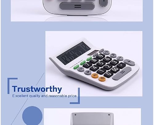 Calculator, Electronic Standard Desktop Calculator With 12 Digit Large Display Handheld Dual Power Solar And Battery Business Lcd Office Calculator White #TOP4