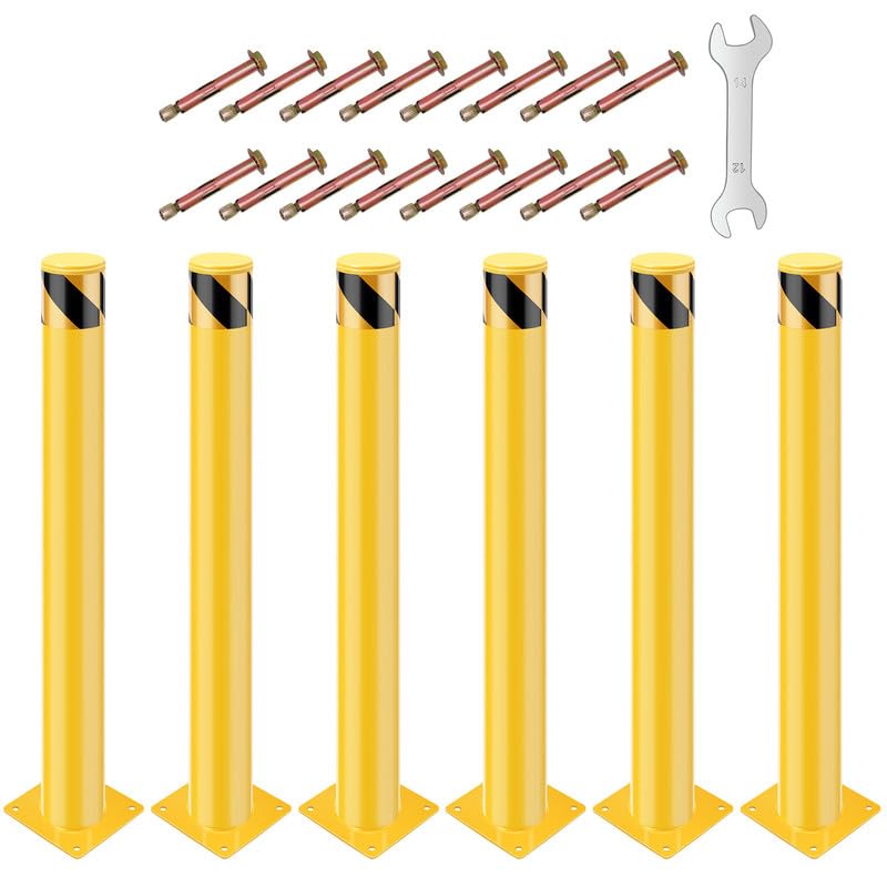 FairOnly Safety Bollard, 36x4.5 Inch Steel Bollard Post, Perfect for Traffic Parking Barrier, Yellow, 6 Pack