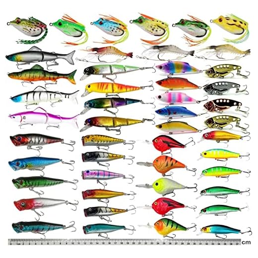 XBLACK Fishing Lures Set, Including Minnow Popper Jointed VIB Shrimp Frogs, Whopper Fishing Lure for Bass Catfish Pike, Baits for Freshwater Saltwater, Fishing Gifts for Men Women(48pcs)