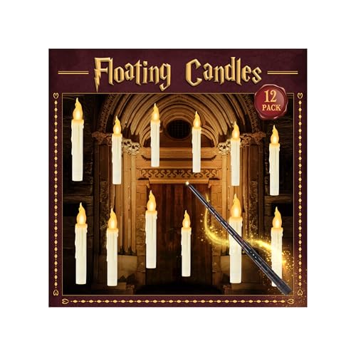 Image of Halloween Decorations,Floating Candles with Magic Wand Remote Control-Battery Operated Flickering Flameless Candles for Halloween Decor, Chrismas Party, Birthday, Wedding, Church 12 Pcs