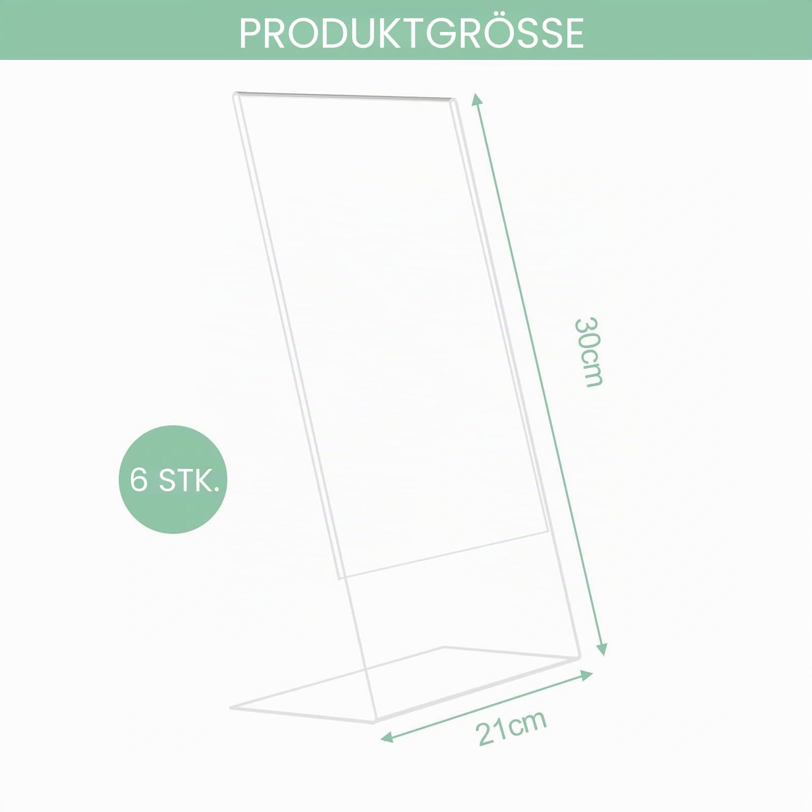 6 Stück L Form Aufsteller, Tischaufsteller A4, L-Form Ständer, Flyer Display, Bilderrahmen, Transparenter Acryl Schilderhalter, Tischschildhalter, für Empfang,Büro,Geschäft,Restaurant,Hotel