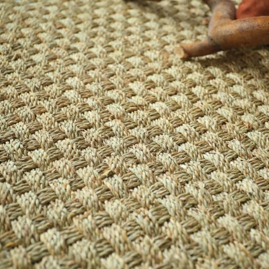Decoweb Tapis Jonc de mer Chennai - Natté 4x4 - Ganse Lin Marron Taupe - 140 x 200 cm