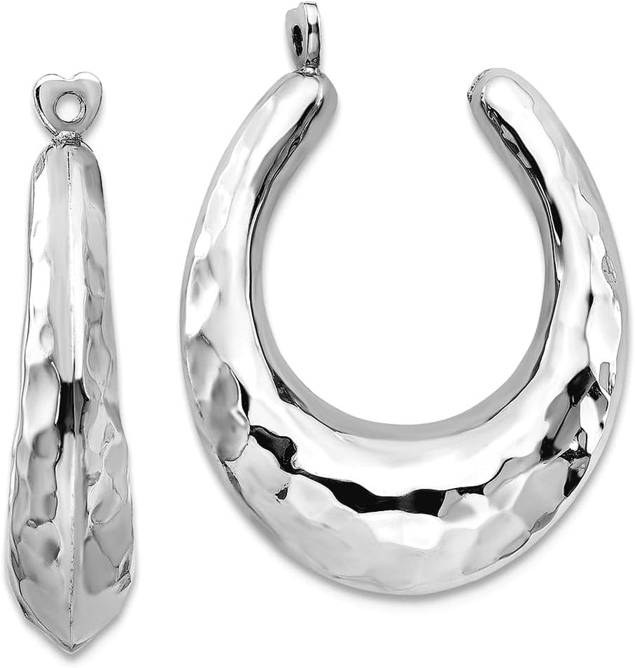 14k White Gold Hollow Polished Hammered Hoop Earrings Jackets 24x6mm Wide Earring Jacket for Women
