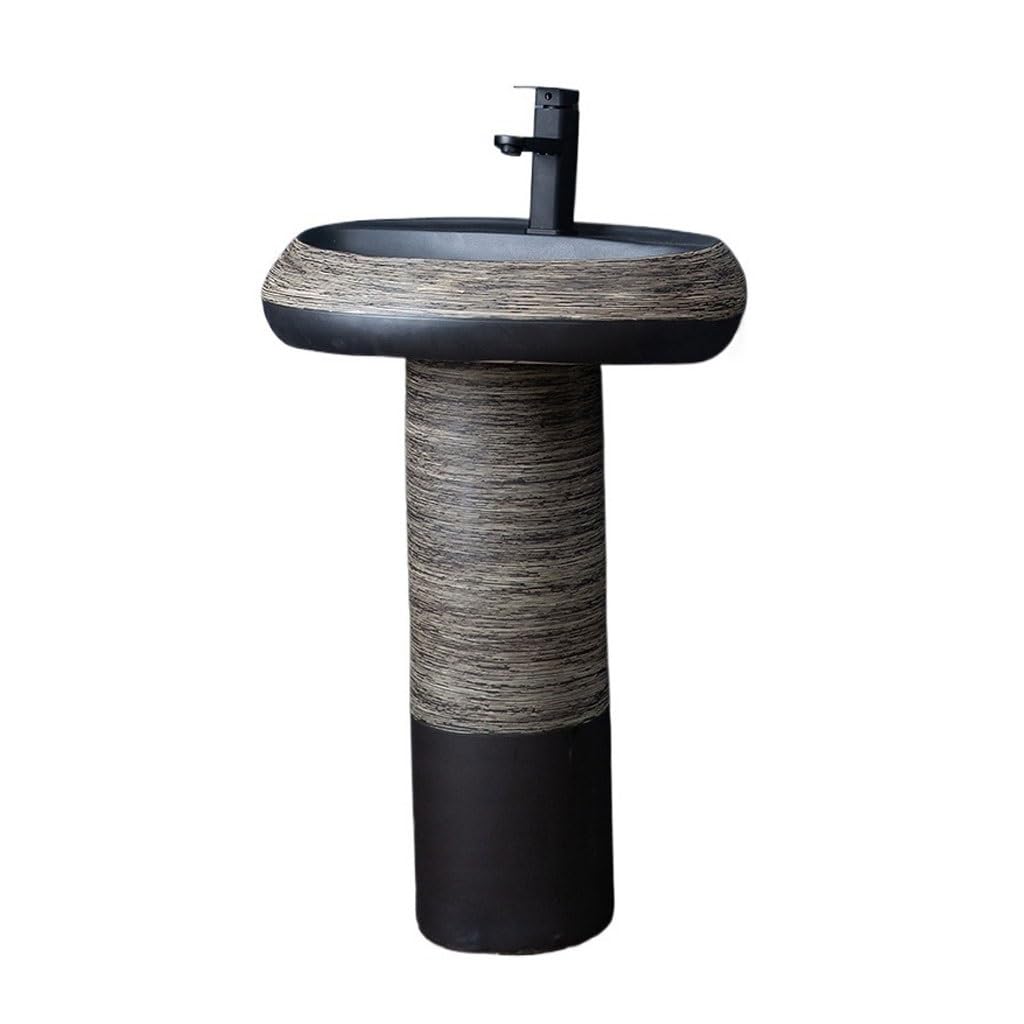 AYCDL Pedestal Sink Outdoor Ceramic Pedestal Basin Household Bathroom Integrated Floor-Standing Wash Basin Column Wash Basin Retro Bathroom Pedestal Sink