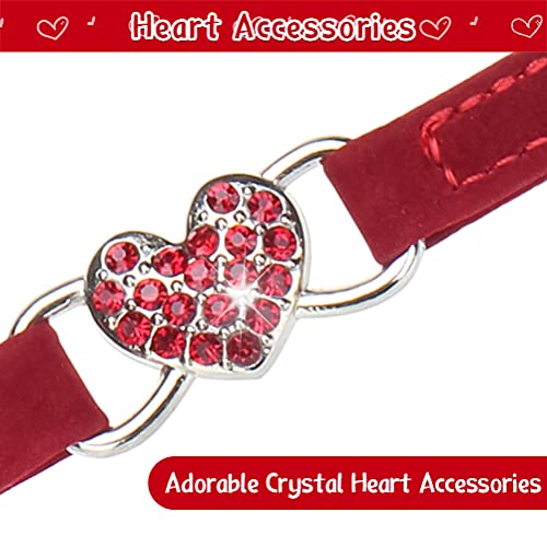 Bingpet Diamond Cat Collar, Adjustable Velvet Safe Kitten Collar With Crystal Heart Charm And Bells, Red #TOP3