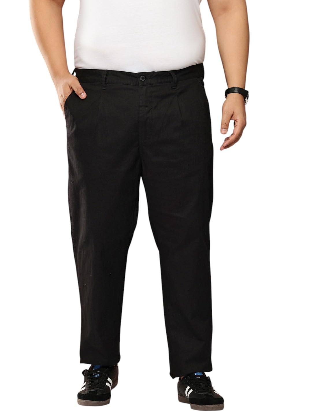 Thomas Scott Men’s Lightweight Solid 4-Pocket Mid Rise Regular Fit Polyester Blend Trousers with Button Waist