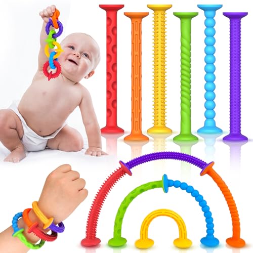 Image of Toddler Bath Toys Suction Toy: Textured Sensory Suction Bath Toys, Kids Sensory Fidget Toys for Windows Building Toys, No Hole Baby Bath Toys for Travel Toys Gift, Easter Basket Stuffers Egg Fillers