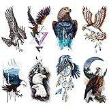 Oottati 8 Sheets Waterproof Arm Temporary Tattoo Stickers, Eagle Falcon Dream Catcher Mountain Moon