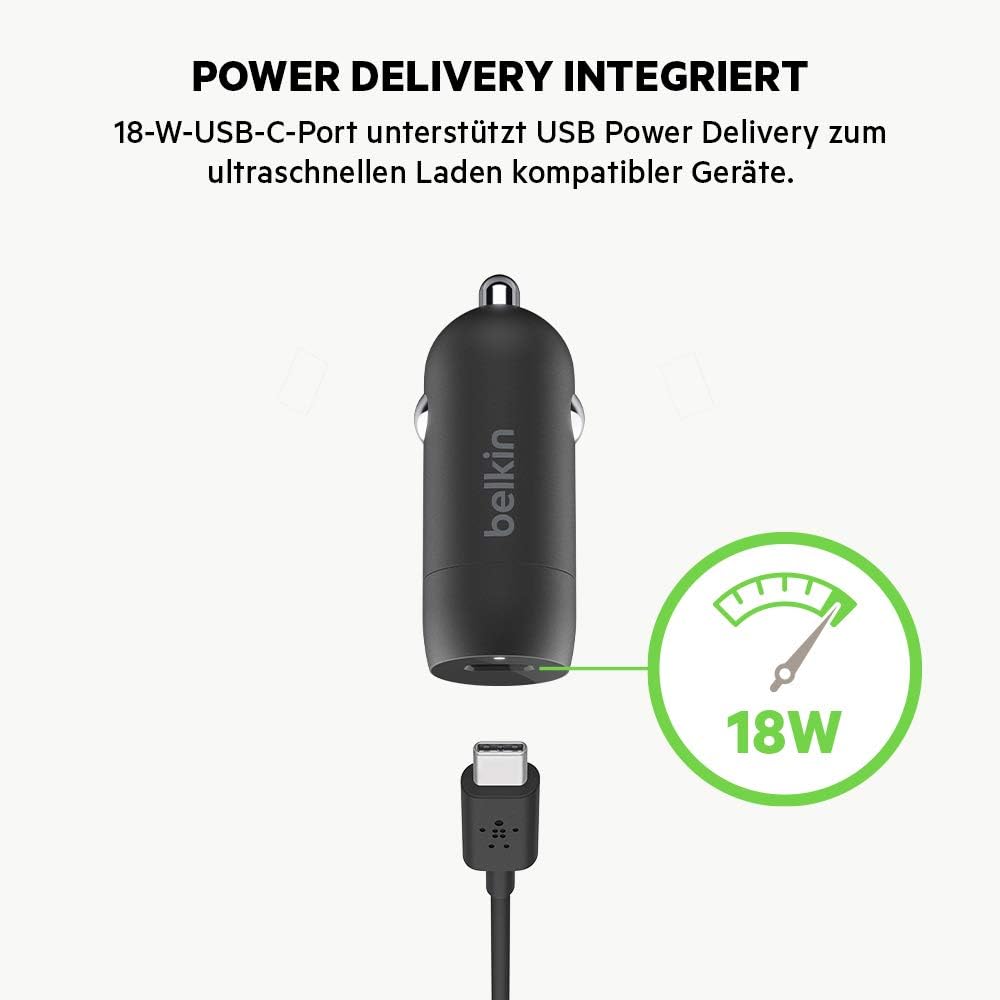Belkin USB-C Car Charger 18W (iPhone Fast Charger for iPhone SE, 11, 11 Pro, 11 Pro Max, XS, XS Max, XR, X, 8, 8 Plus, iPad Pro 10.5-inch, 12.9-inch 2nd gen) : Everything Else