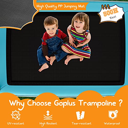COSTWAY 3 in 1 Kids Trampoline with Swing, Horizontal Bar and Enclosure Safety Net, 6FT Rectangle Mini Toddler Trampoline, Blue and Orange - Image 4