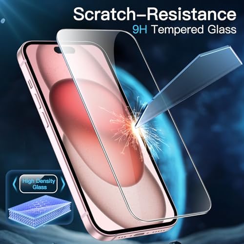 JETech Ochraniacz Ekranu dla iPhone 15 6,1 Cala, Screen Protector z Szkło Hartowane Film Folia z Narzędzie Łatwej Instalacji, Przyjazny dla Przypadku, HD Przezroczyste, 3 Sztuki