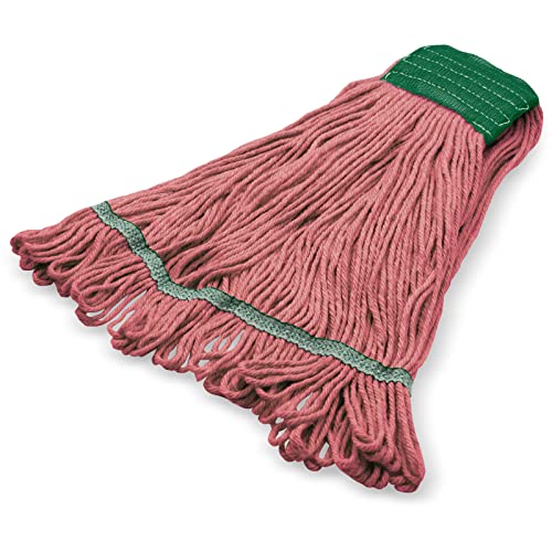 Image of SPARTA Flo-Pac Cotton Mop Head, Loop-Ended, Wide Band with 5 inch Green Band for Organized Cleaning, Medium, Red