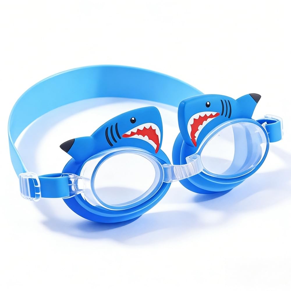 FEIFEI'S BOW Kids Goggles Kids Swimming Goggles Wide View UV Protection Anti-Fog No Leak Children Goggles for Boys Girls 6-14 (Big Shark)