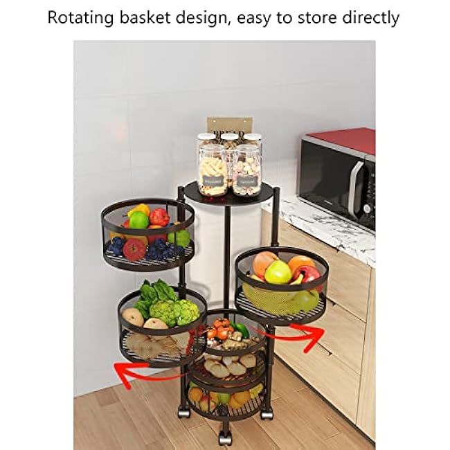 Rotating Storage Rack Round Layered with Hollow Mesh Baske Removable Baskets 360¡ãKitchen Rotating Vegetable Rack for Living Room,Kitchen-KdpufeTW