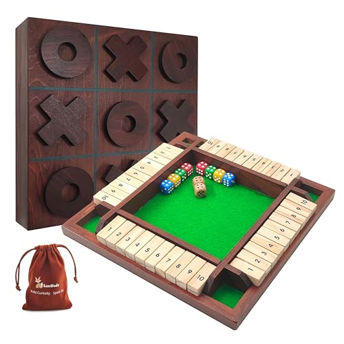 Juego de mesa clásico Tic Tac Toe y Shut The Box de madera miniatura 1