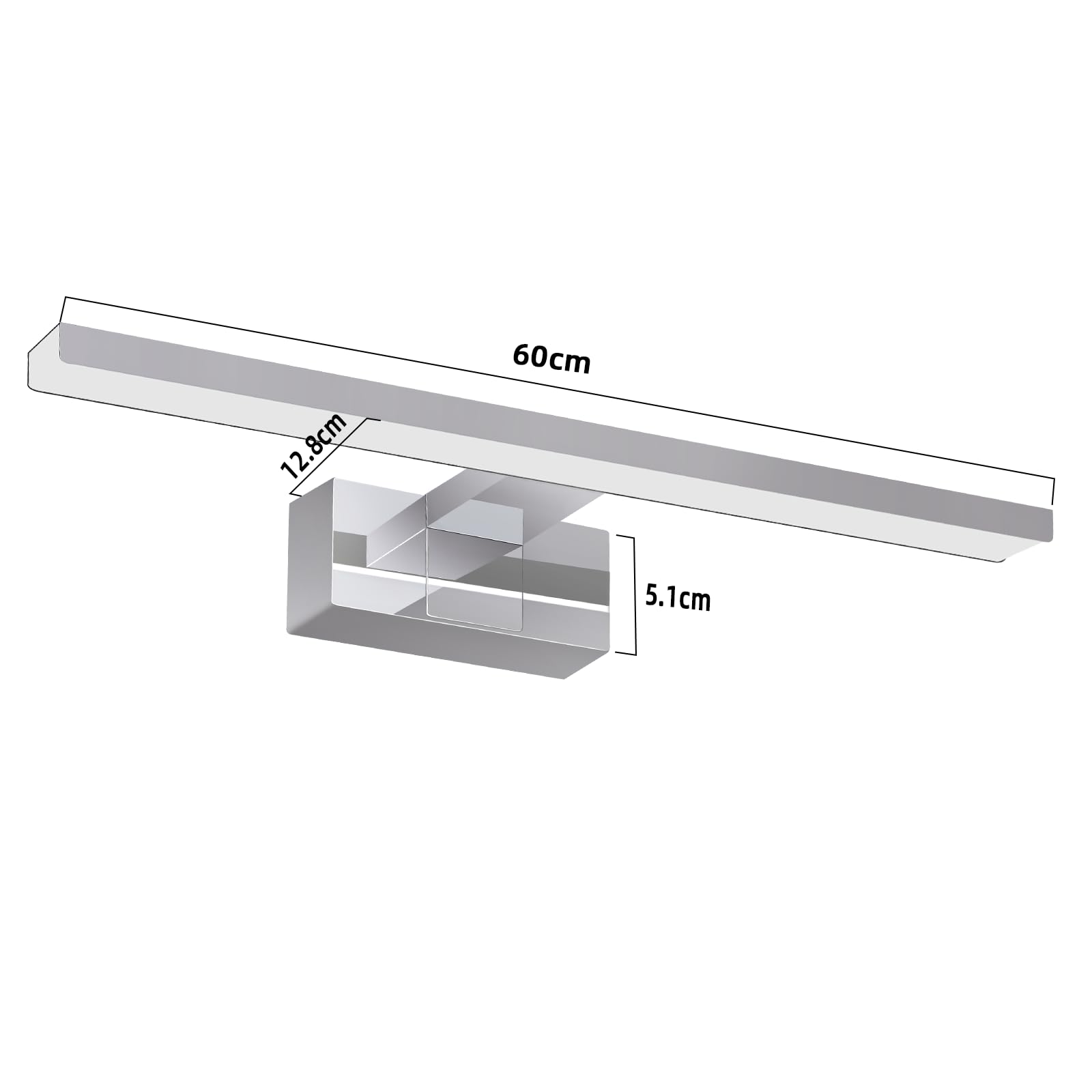 Homefire LED specchio luce bagno lampada specchio 12W bagno luce parete | 60CM impermeabile IP44 cromo moderno neutrobianco 4000K lampada da parete per seminterrato cucina