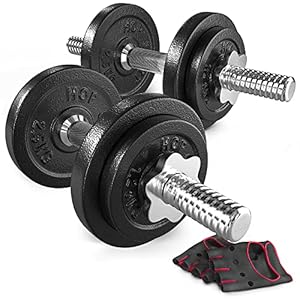 Hop-Sport Kurzhanteln 20kg (2 x 10 kg), Gusseisen Dumbbell Set, Fitnessgeräte für Zuhause, Hantelset mit Neopren Handschuhen, Verchromter Stahlstange