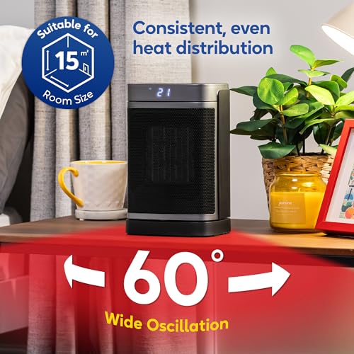Image of Russell Hobbs Space Heater Black and Silver 1500W Silent Portable Oscillating Ceramic Electric Heater, Low Energy Digital Display, 4 Modes, 24h Auto Timer