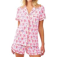 Zelbuck Womens Y2k Preppy Pajamas Set, 2 Piece Button Down Monkey Beach Shorts Set Holiday Vaction Loungewear Pjs for Jammies Back to School Party Gifts(Be My Monkey, Small)