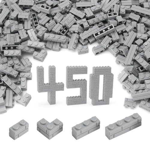 Feleph Masonry Bricks Set 450 Pcs Wall Building Accessories Diverse Creative Construction Bulk Parts and Pieces Classic Blocks Toy Compatible with Major Brands (Gray)