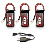 PCEONAMP 2S Lipo Battery 420mAh 7.4V for FCX24 25C with Molex Plug Rechargeable High Capacity RC 7.4V Lipo Battery Fit for 1/24 Scale RC Cars Trucks with 1 USB Charger