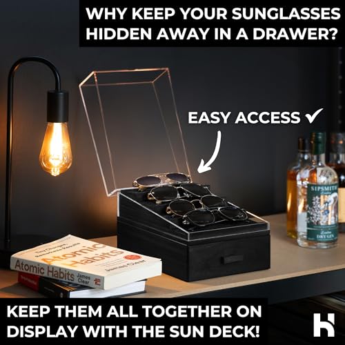Image of Holme & Hadfield Premium 6-Slot Sunglasses Organizer - Beautiful 360 Views - Handcrafted Wooden Sunglasses Display Case for Multiple Glasses - Luxurious Birthday Gift