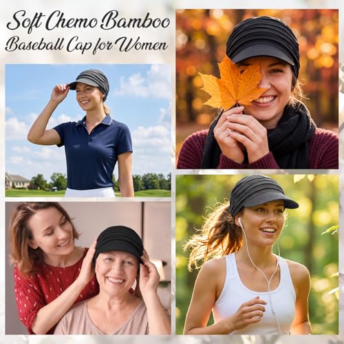 Image of 6 Pcs Chemo Cancer Hat for Women Breathable Bamboo Newsboy Baseball Cap Soft Headwear for Cancer Patient Hair Loss