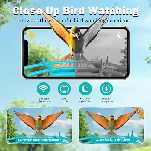 OIRHNL® 3L Capacity Smart Bird Feeder with Camera – Identifies 10,000+ Bird Species, 2K HD AI Recognition, Solar Powered, 64G SD, Water Bowl &#038; Fruit Pin, Auto Capture, 2.4G WiFi, Instant Alerts