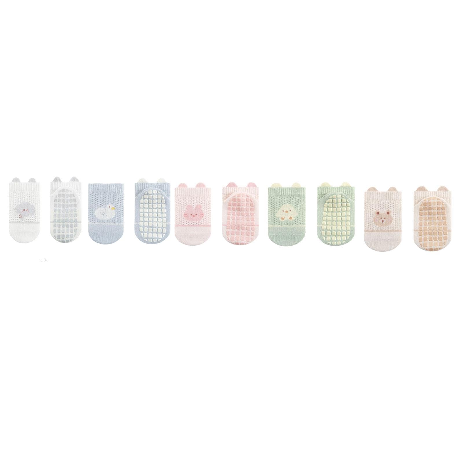 EXQIOUR 5 Pairs Baby Ankle Socks Breathable High Elastic Grip Toddler Cotton Socks with Anti Skid Soles for Infant