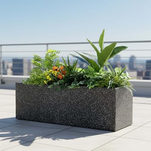 Image of Go Hooked Rectangular Planter Pot Combo Recta R (36 Inch & 24 Inch) | Large Polymer Indoor Outdoor Pots with Drainage | UV-Weather Resistant Flower Pot for Balcony Garden Home Office Decor (Black)